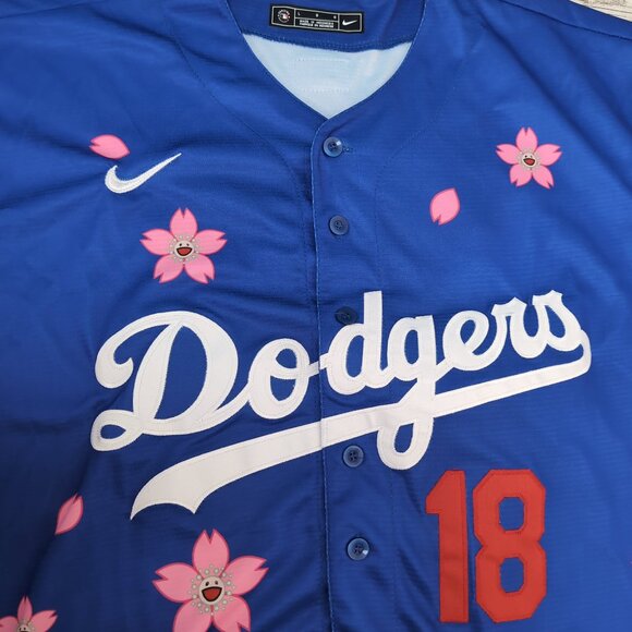 Nike Dodgers MLB Blue Sakura Flower Jersey #18 Button-Up – Men’s L - Picture 4 of 8